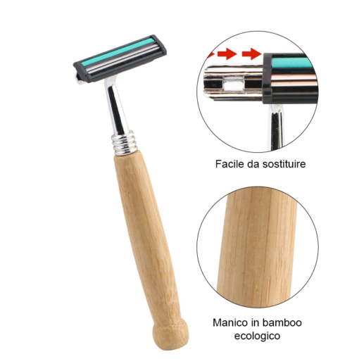 Rasoio con manico in bamboo ecosostenibile